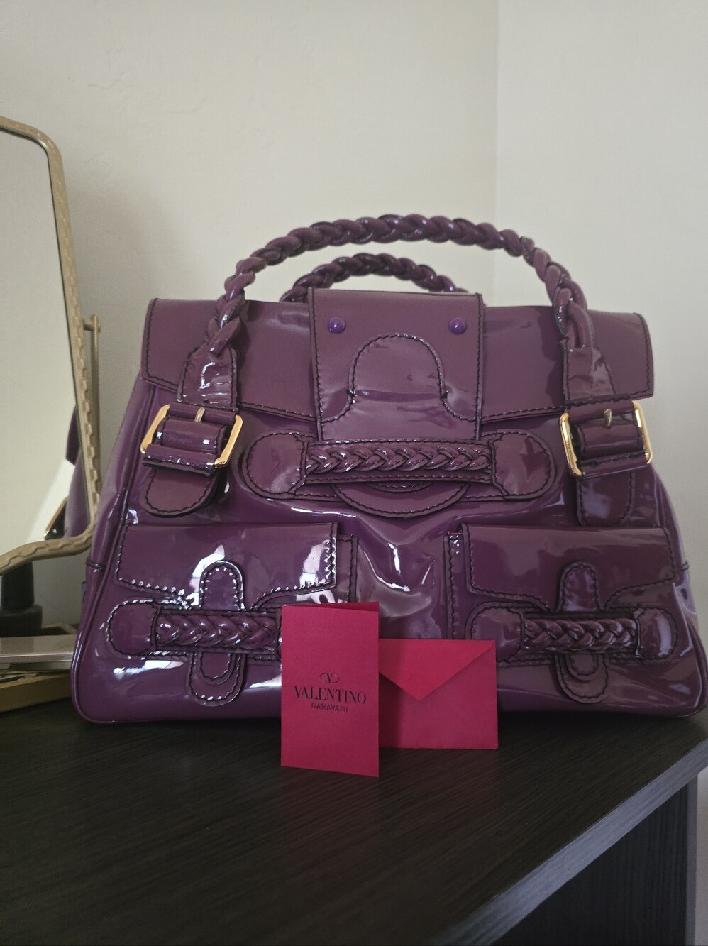 Valentino Garavani Histoire Braided Purple Patent Leather Handbag - Picture 13 of 15